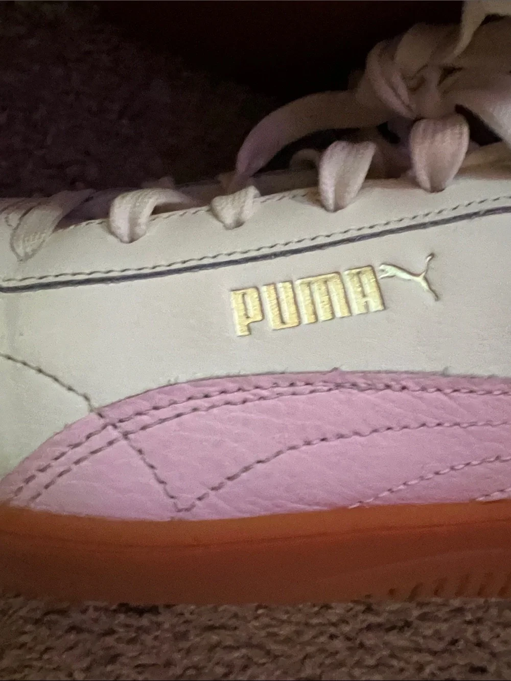 Puma White Sneakers with Pink and Gold Details